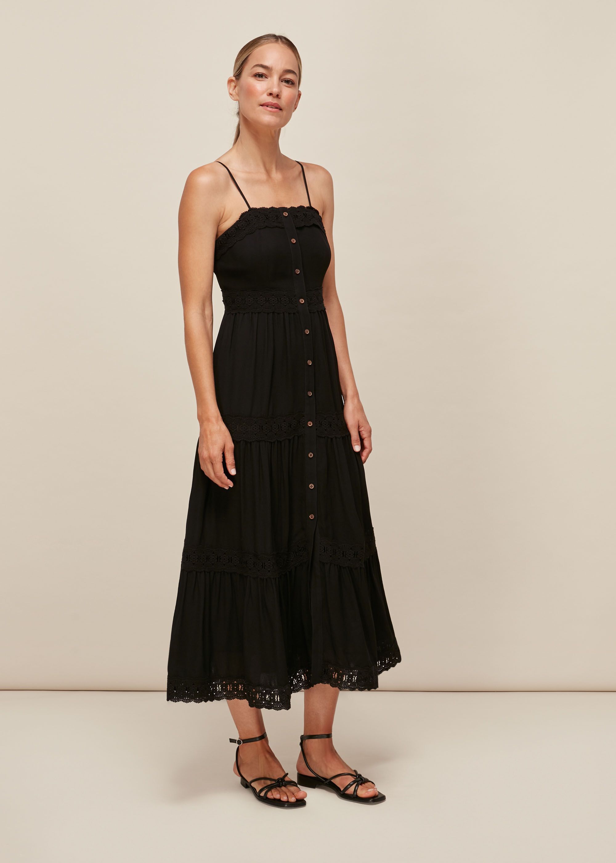 Black Strappy Lace Paneled Dress ...